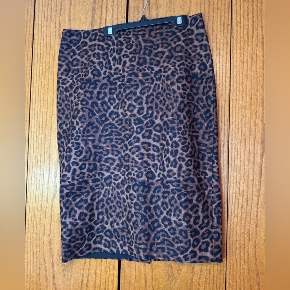 Lord & Taylor Black and Brown Animal Print Pencil Skirt